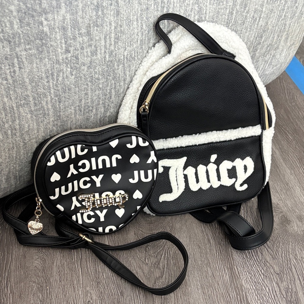 Juicy Couture Black and White Heart Backpack and Crossbody